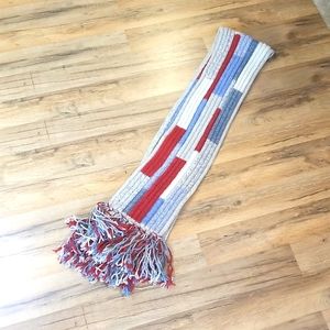 Heavy Duty Blue Red Oatmeal Wide Rib Wool Scarf with Fringe